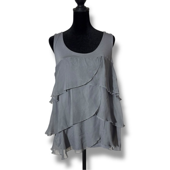 H&M Tops - H&M Flowy Scoop Neck Light Gray Asymmetrical Ruffle Tiered Sleeveless Tank Top